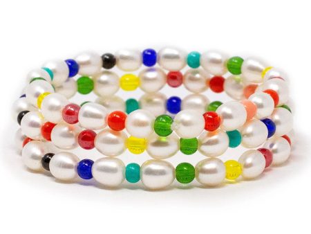 Rainbow Pearl Dottie Stretch Bracelet For Sale