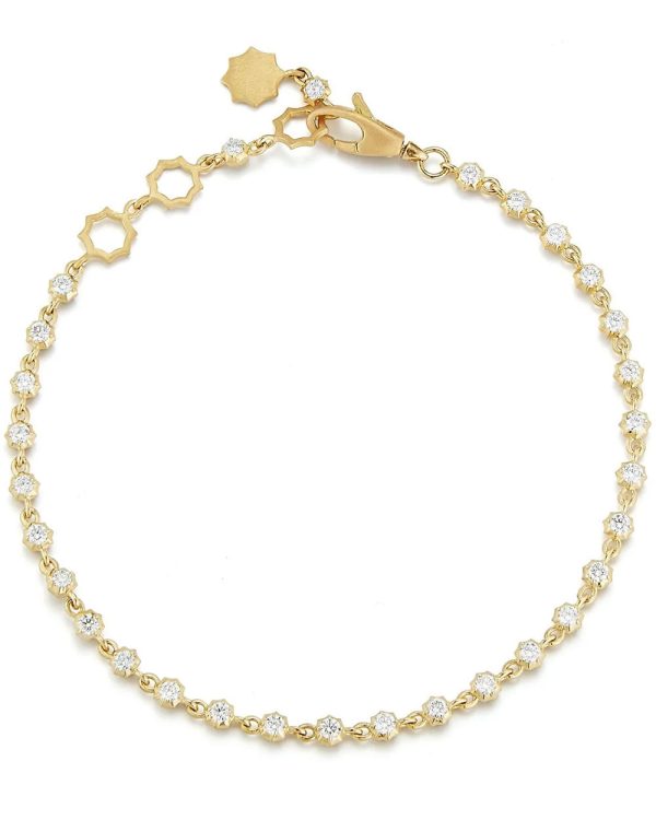 18k Yellow Gold Small Sophisticated Diamond Link Bracelet For Discount