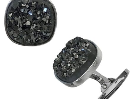 Sterling Silver Black Druzy Cufflinks Hot on Sale