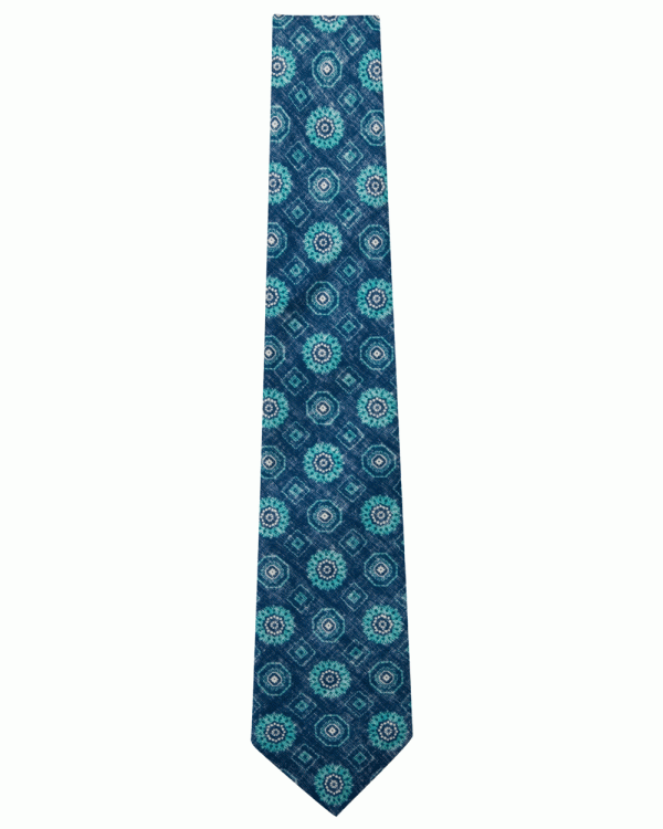 Aqua and Navy Melange Medallion Tie Discount