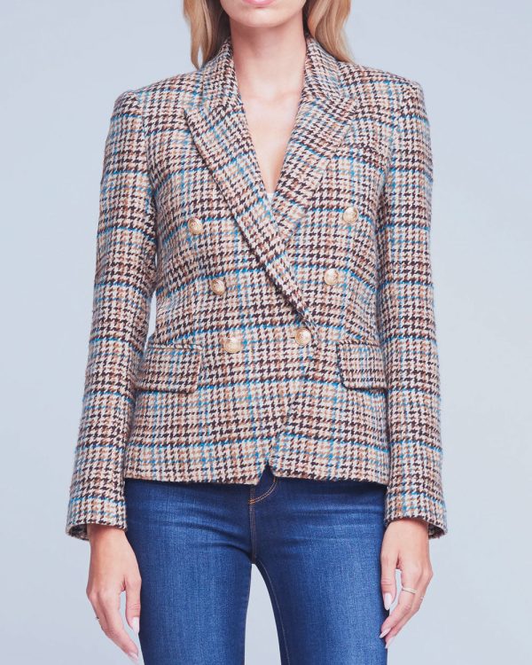 Tan and Teal Kenzie Double Breasted Blazer Online Sale