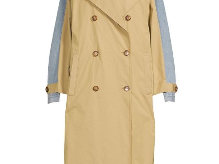 Spliced Denim Trench Coat Fashion