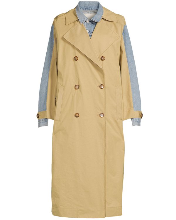 Spliced Denim Trench Coat Fashion