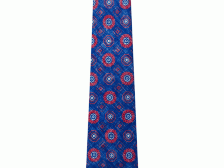 Red and Navy Melange Medallion Tie For Sale