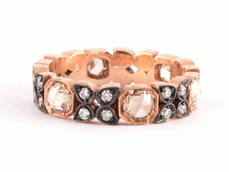 14k Rose Gold Diamond Flower Octagon Ring Hot on Sale