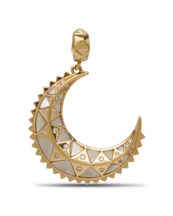 18k Yellow Gold Mini Mother of Pearl Crescent Moon Pendant For Cheap