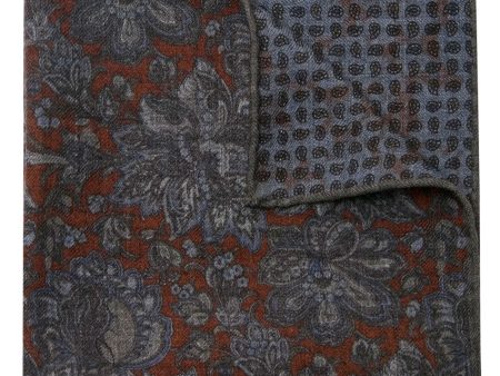 Rust and Blue Floral Reversible Pocket Square Fashion