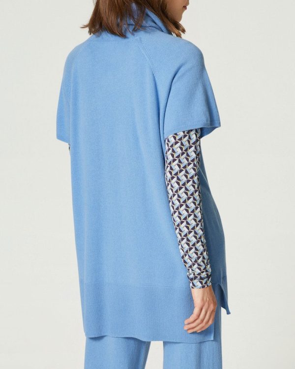 Spring Blue Short Sleeve Sweater Dress For Sale