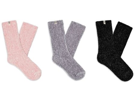 3 Pack Leda Sparkle Crew Socks in Pink, Black, and Grey Online