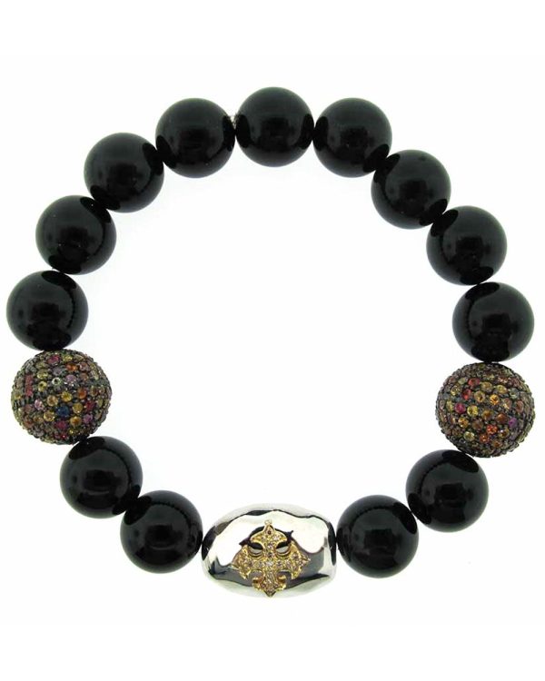 Agate, Diamond, and Sapphire Bead Bracelet Online now