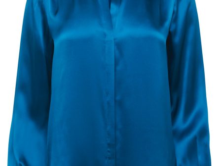 Teal Band Collar Bianca Blouse For Cheap