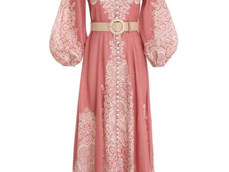 Rose Floral Pattie Fringe Billow Midi Dress For Sale