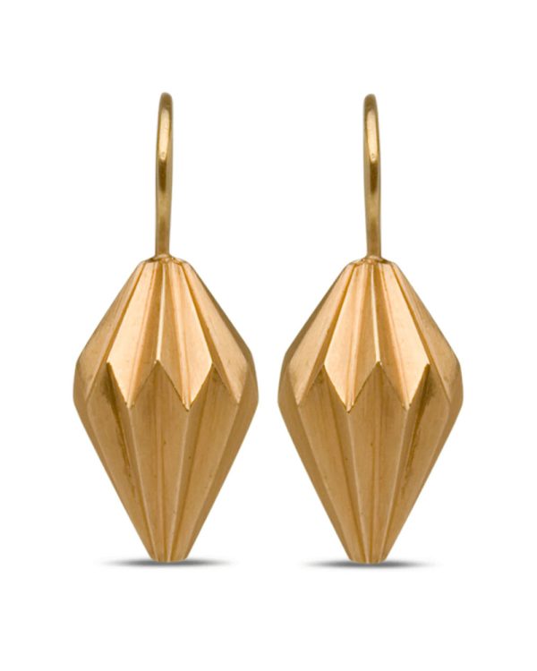 18k Hollow Yellow Gold Satin Finish Kite Earrings Fashion