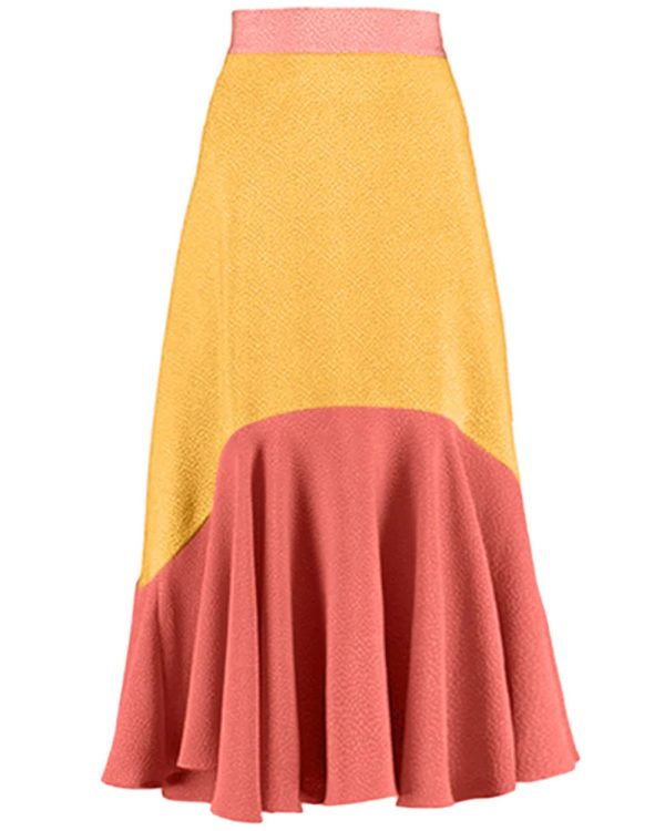 Yellow and Coral Flou Bubble Jacquard Hannah Midi Skirt Fashion