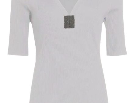 Bianco Monili Tab Rib V Neck Top Online