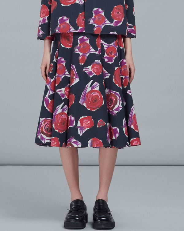 Black Spinning Roses Midi Balloon Skirt Online now