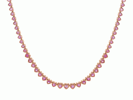 14k Rose Gold Pink Sapphire Hearts Necklace Sale