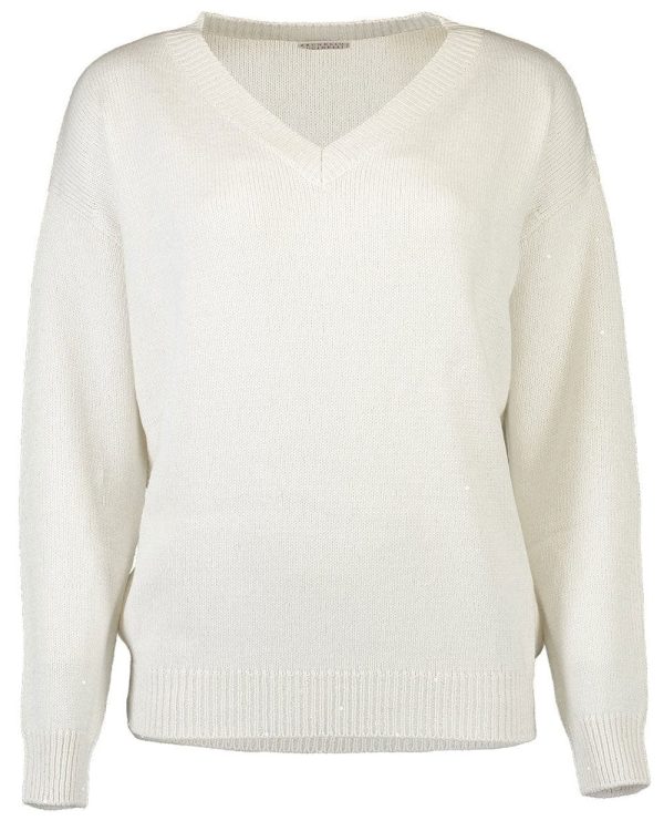 White Paillette Cashmere Sweater on Sale