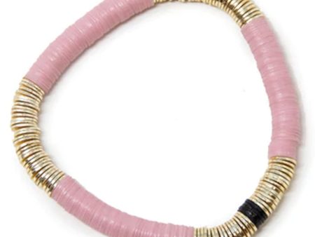 14k Gold and Light Pink Vinyl Stretch Bracelet For Discount