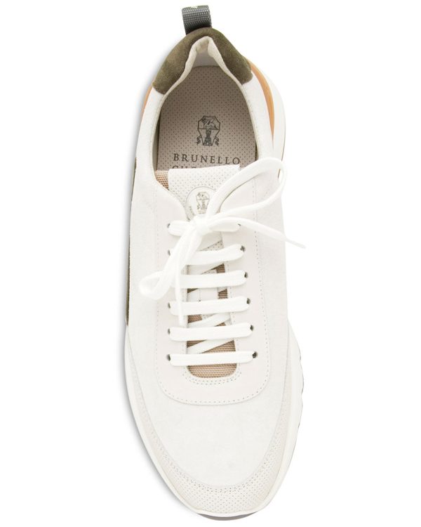 Suede Paneled Sneaker in White Sale