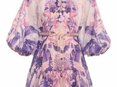 Purple Palm Lyre Billow Mini Dress Hot on Sale