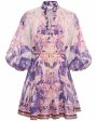 Purple Palm Lyre Billow Mini Dress Hot on Sale