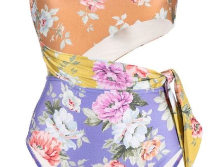 Spliced Scarf Print Once Piece Swimsuit Fashion