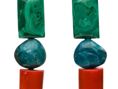 Turquoise Three Stone Drop Clip Earrings Fashion