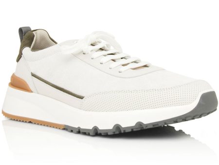 Suede Paneled Sneaker in White Sale