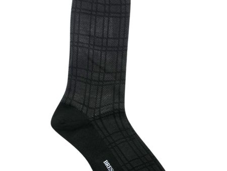 Black and Grey Tartan Check Midcalf Socks Fashion