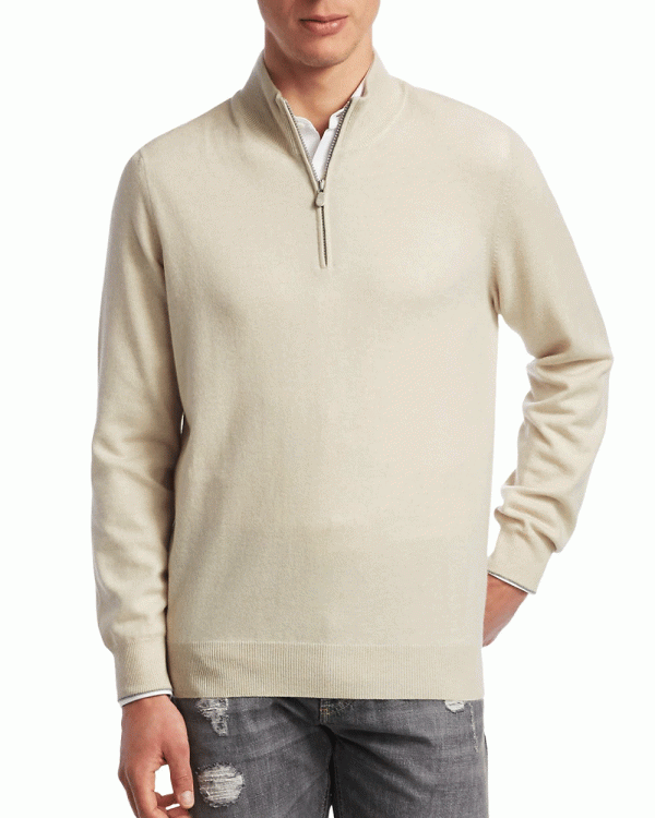 White Cashmere Quarter Zip Sweater Hot on Sale