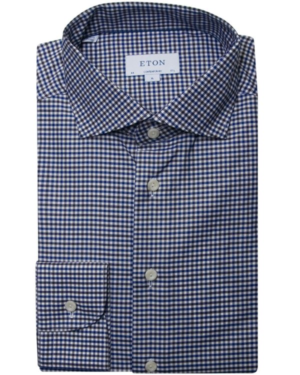 Three Color Navy Blue Check Sport Shirt For Cheap