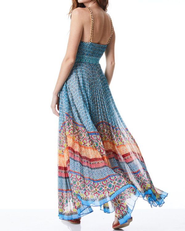 Sunshower Stripe Multi Gloria Chain Strap Pleat Maxi Dress For Discount