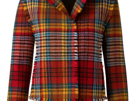 Red Tartan Check Flannel Crop Jacket For Discount