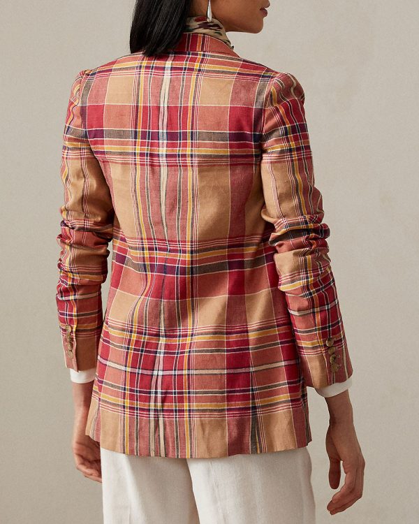 Tan and Coral Rustic Kory Madras Jacket For Discount