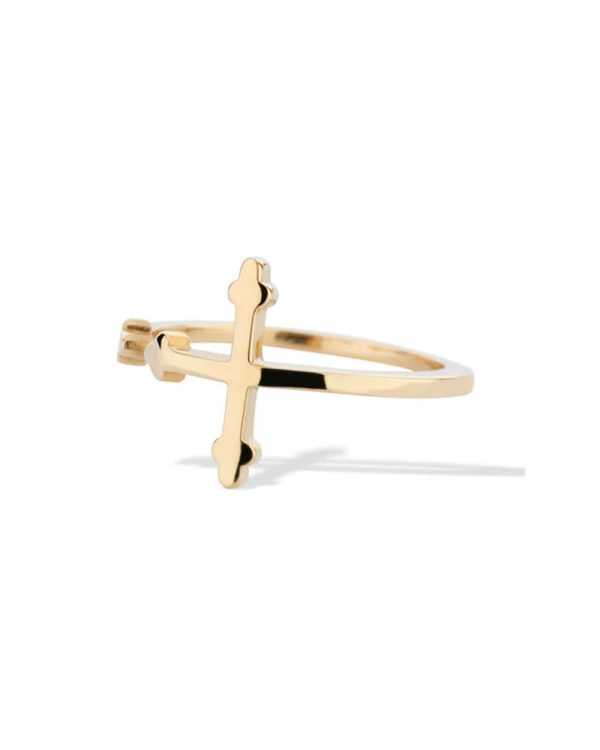 14k Yellow Gold Sideways Cross Ring For Sale