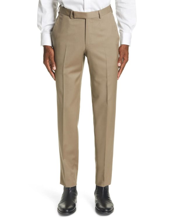 Taupe Micronosphere Wool Dress Pant For Sale