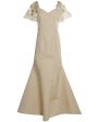 Beige Silk Faille Floral Appliqued Fit and Flare with Petal Train Supply