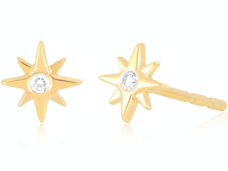 14k Yellow Gold Starburst Diamond Stud Earrings Fashion