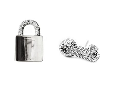 Sterling Silver Protect Your Superpower Lock and Key Stud Earrings For Sale