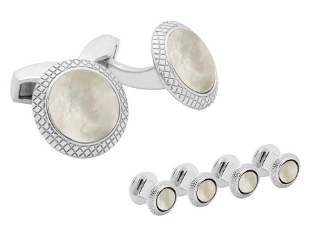 Rhodium and Mother of Pearl Bullseye Formal Set Hot on Sale