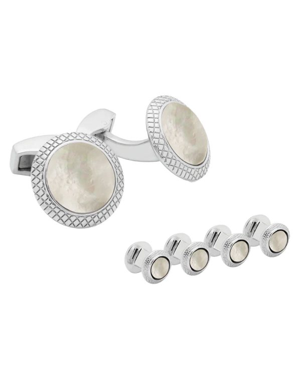 Rhodium and Mother of Pearl Bullseye Formal Set Hot on Sale