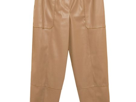 Sand Vegan Leather Trouser For Sale