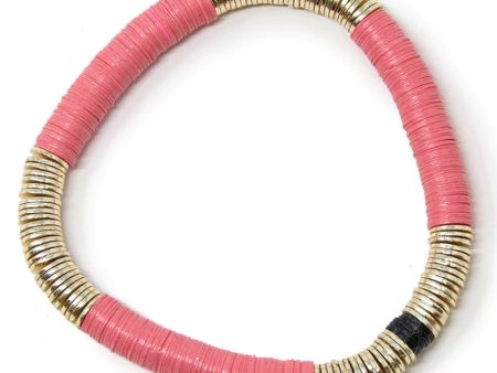 14k Gold and Coral Vinyl Stretch Bracelet For Cheap