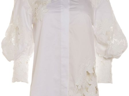 White Lace Applique Tiger Lily Blouse For Sale