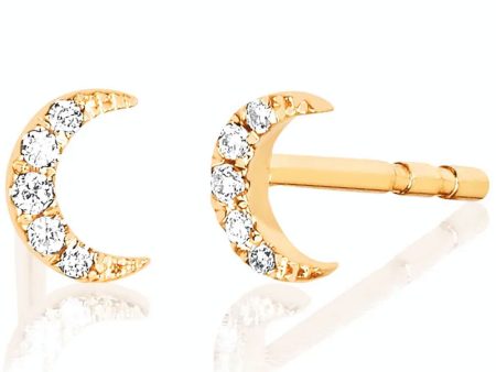 14k Yellow Gold Baby Moon Diamond Stud Earrings Fashion