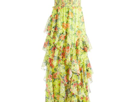 Yellow Floral Jocelyn Ruffle Maxi Dress Cheap