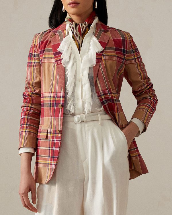 Tan and Coral Rustic Kory Madras Jacket For Discount