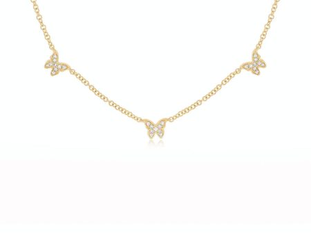 14k Yellow Gold Butterfly Diamond Necklace For Discount