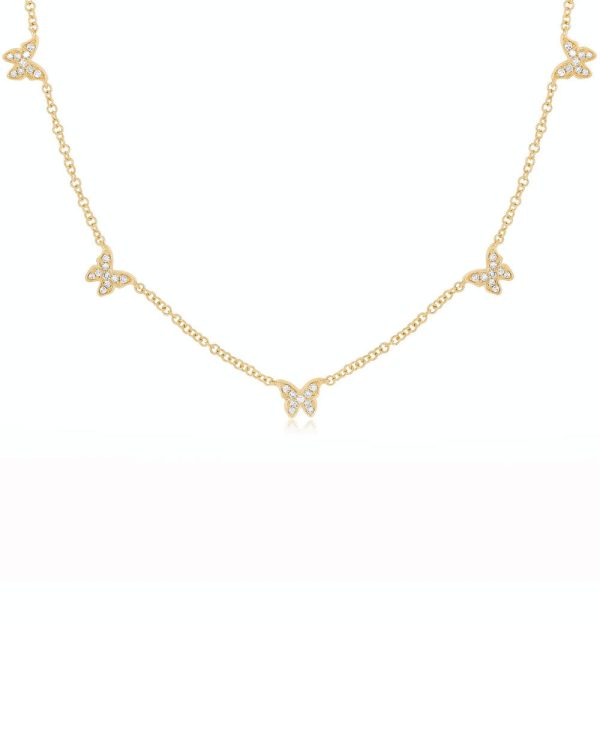 14k Yellow Gold Butterfly Diamond Necklace For Discount